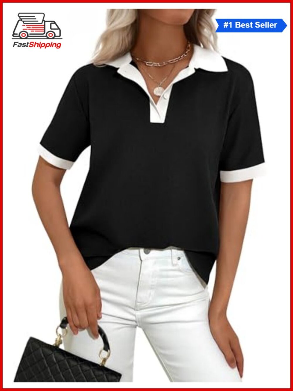 ✨PRETTYGARDEN Cotton Blend Short Sleeve Collared Polo Shirt Womens